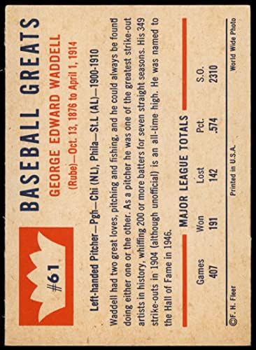 1960 Fleer 61 Rube Waddell Philadelphia Atletizm (Beyzbol Kartı) VG/EX + Atletizm