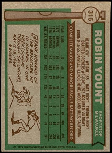 1976 Topps 316 Robin Yount Milwaukee Bira Üreticileri (Beyzbol Kartı) VG / ESKİ Bira Üreticileri