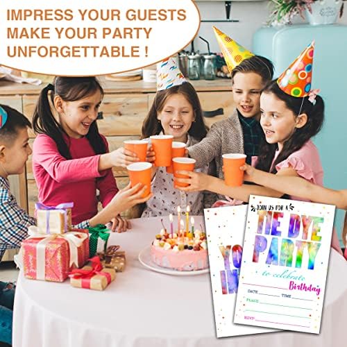 NYCTUG Doğum Günü Partisi Davetiye Kartları, Gençler Erkek ve Kızlar İçin Renkli Batik Çift Taraflı Parti Davetiyesi-Çocuk
