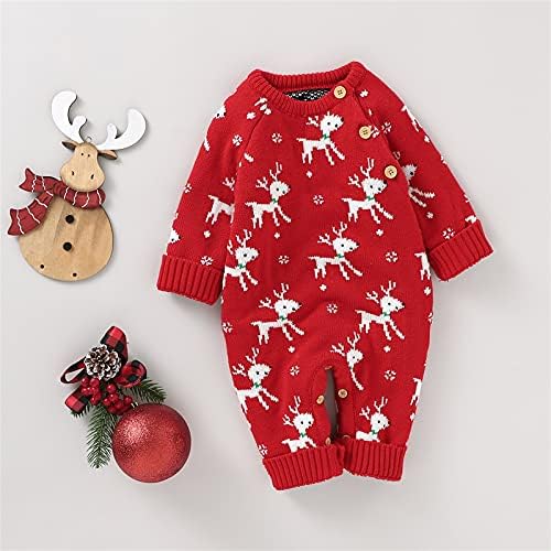 Erkek Geyik Noel Örme Kazak Noel Tulum Pamuk Bebek Romper Kıyafetler Kız Erkek Kısa Erkek (Kırmızı, 18-24 Ay)