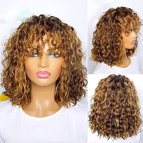 Brezilyalı Saç 13X4 HD Dantel ön peruk insan saçı Görünmez Dantel Ön Ombre Bal 1B 4/27 Renk Pixie Kısa Kıvırcık