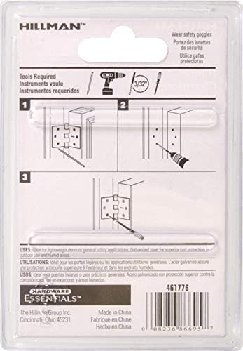 Hillman Hardware Essentials 851746 Genel Amaçlı Kare Köşe Menteşeleri Sabit Pimli Galvanizli 3 - 2'li Paket