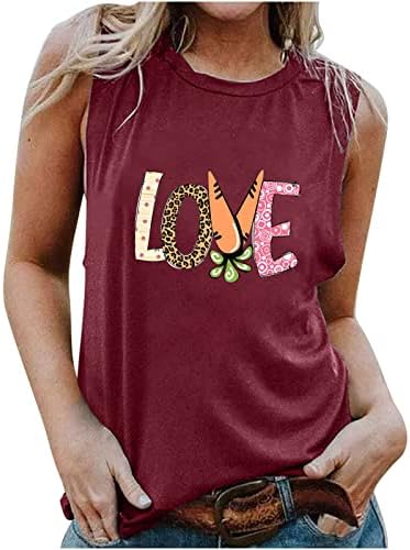 Bayan Yaz Kolsuz Tank Top Aşk Mektubu Grafik Baskı T-Shirt Crewneck Casual Tees En