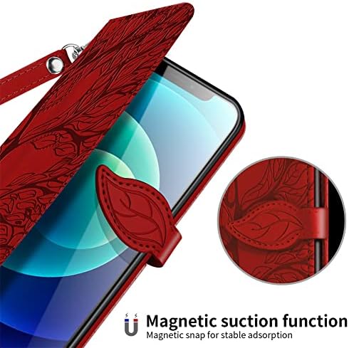 GYHOYA iPhone 12 Pro Max ile Uyumlu Cüzdan Kılıf Kadın Deri Flip Bilek Kayışı ile Kickstand Manyetik Darbeye Dayanıklı