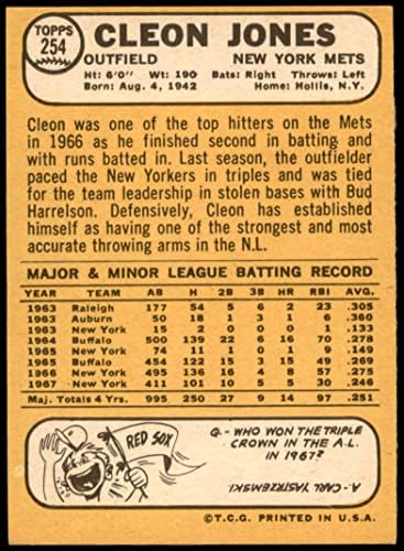 1968 Topps 254 Cleon Jones New York Mets (Beyzbol Kartı) VG/ESKİ Mets