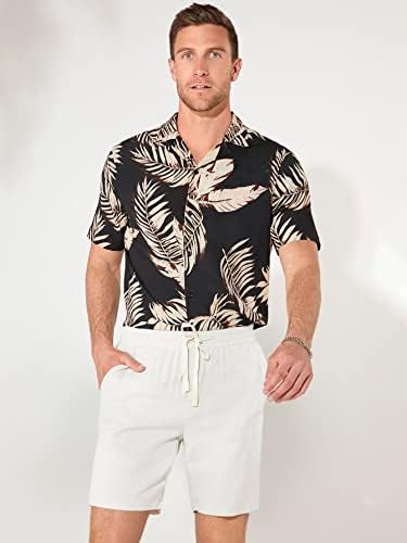 LUBOSE Erkekler için İki Parçalı Kıyafetler Erkekler Tropikal Baskı Gömlek ve İpli Bel Şort (Renk: Çok Renkli, Boyut: