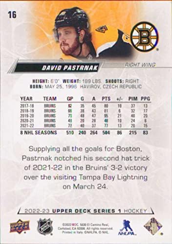 2022-23 Üst Güverte 16 David Pastrnak Boston Bruins Serisi 1 NHL Hokey Ticaret Kartı