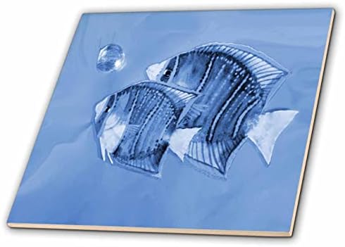 Hepsi Mavi Fayanslı Kabarcıklı Anne ve Bebek Balığının 3dRose Görüntüsü (ct_351560_1)