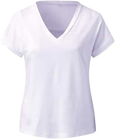 Gevşek Fit Kısa Kollu Kadın Bayan T Shirt V Boyun Gevşek Uydurma Yaz Üstleri Düz Renk V Boyun Gömlek