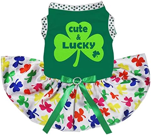 Petitebella Sevimli ve Şanslı Yonca Yavru Köpek Elbise (Yeşil / Gökkuşağı Yonca, XX-Large)