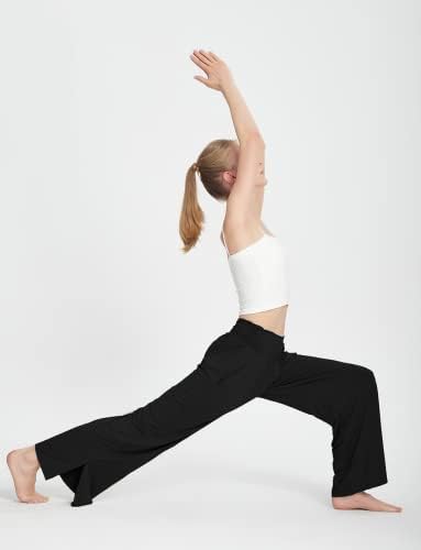 Haellun Womens Geniş Bacak Yoga Flowy Pantolon Yüksek Waisted Joggers Rahat Salonu Sweatpants Cepler ıle