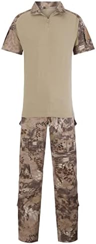 Erkekler taktik tişört üstler ve pantolonlar Seti Kamuflaj Kısa Kollu Kamp Eğitim Tee Gömlek Bluz Kargo takım elbise
