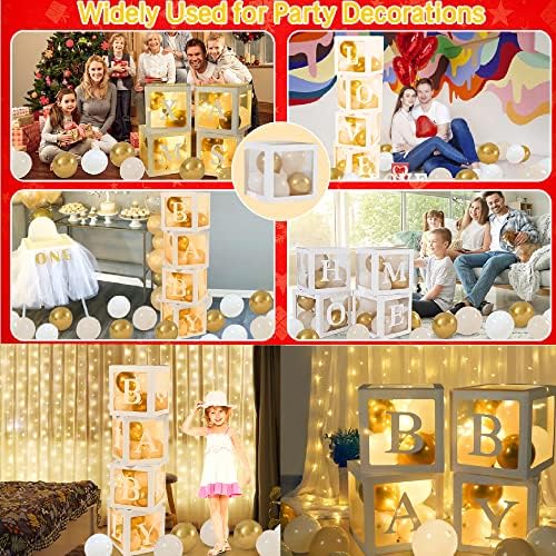Harfli Bebek Duş Kutuları Parti Dekorasyonu için Özel,Harfli Şeffaf Bebek Balon Blokları Kutusu,Işıklar,Erkek Kız