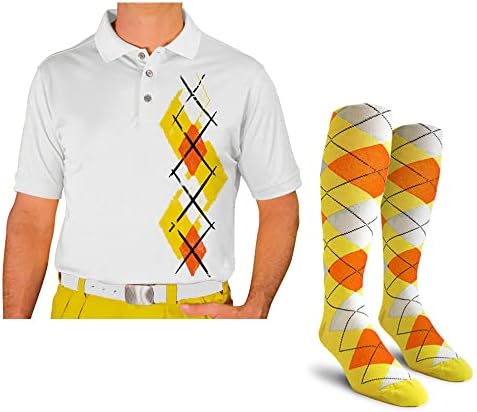 Erkekler için Çoraplı Kuru Fit Kısa Kollu Grafik Golf Polo Gömlek, Argyle Paradise (AAA-ZZZ)