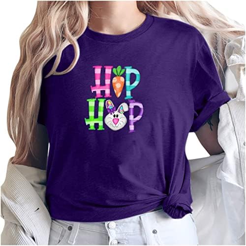 Hip Hop Tavşan Gömlek Kadın Komik Paskalya Gömlek Gevşek Rahat Tatil Üstleri Yuvarlak Boyun Kısa Kollu Grafik Tees