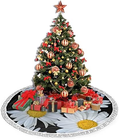 Papatyalar Beyaz Noel Ağacı Etek, noel Ağacı Etek Mat Püskül ile Tatil Düğün Parti Dekor için 48