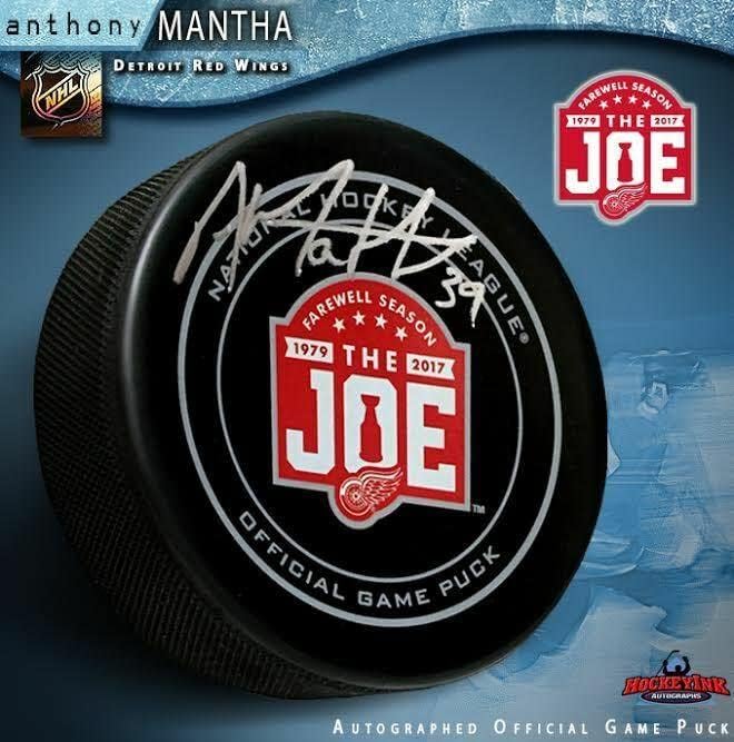 ANTHONY MANTHA İmzaladı Detroit Red Wings Joe Resmi Oyun Diskine Veda-İmzalı NHL Diskleri