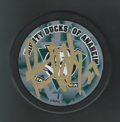 Denny Lambert Anaheim Mighty Ducks Diskini İmzaladı - İmzalı NHL Diskleri
