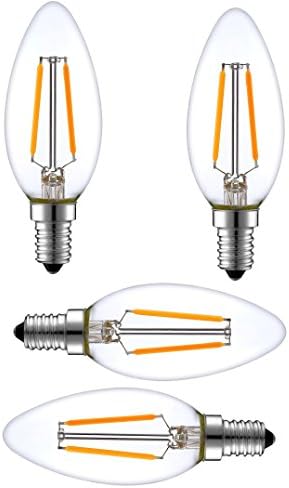 SleekLighting 2 Watt E12 LED Filament Şamdan Kısılabilir Ampul, Sıcak Beyaz 2700K Avize Dekoratif Torpido Ucu, Şeffaf