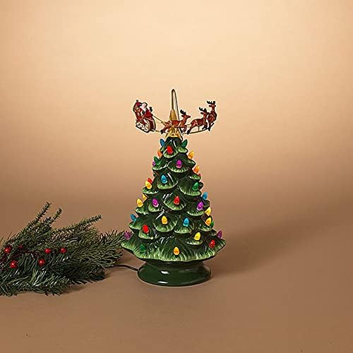 Gerson 2657580 Döner Kızak ve Adaptörlü Elektrikli Işıklı Seramik Tatil Noel Ağacı, 12 inç Yükseklik