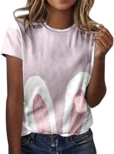 Bayanlar Paskalya Günü Yaz Üstleri Sevimli Tavşan Bunny Grafik Kısa Kollu T Shirt Casual Gevşek Crewneck Kazak
