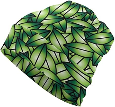 Yeşil Yapraklar Tasarım Öğeleri Unisex Bere Şapka Sıcak Kafatası Kap Kazak Kap Uyku için Rahat Bir Boyut