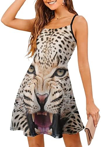 Kızgın Leopar Çita Kayma Elbise Kadınlar için Kolsuz Tank Elbise Ayarlanabilir Spagetti Mini Sundress