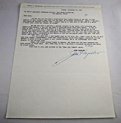 John Heydler Beyzbol N. L. Başkan 1956'da Öldüğü Mektubu İmzaladı - İmzalı Beyzbol Topları