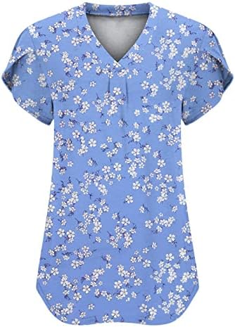 T Shirt Spandex kadın Petal Kollu Üstleri V Boyun Kısa Kollu Gömlek Sevimli Yaz Rahat T Shirt Gevşek Fit Tops