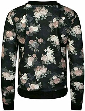 Rımı Askı Bayan Gül Çiçek Baskı Bombacı Ceket Bayanlar Şık Uzun Kollu fermuarlı ceket S-XL