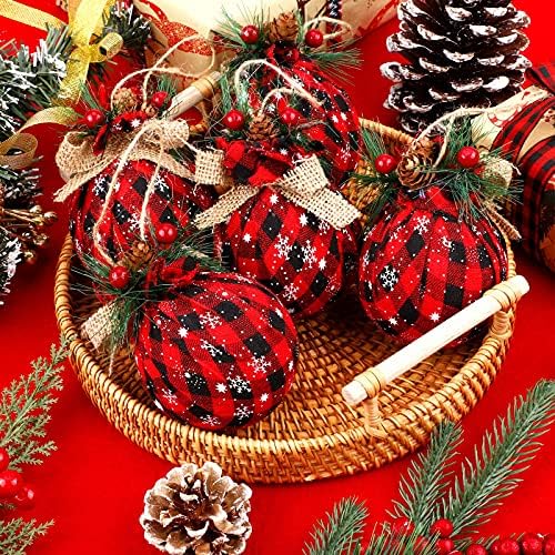 MCEAST 12 Adet Noel Kırmızı ve Siyah Buffalo Ekose Topu Kumaş Topu askı süsleri Topları Köpük Tatil Noel Topu Kar