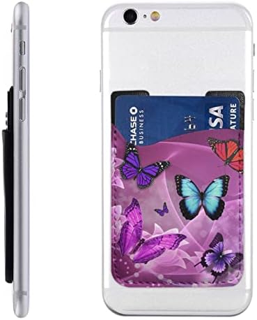 Mor Kelebekler telefon kılıfı kart tutucu, PU Deri Kendinden Yapışkanlı KİMLİK kredi kartı kılıfı için 2.4x3. 5 İnç