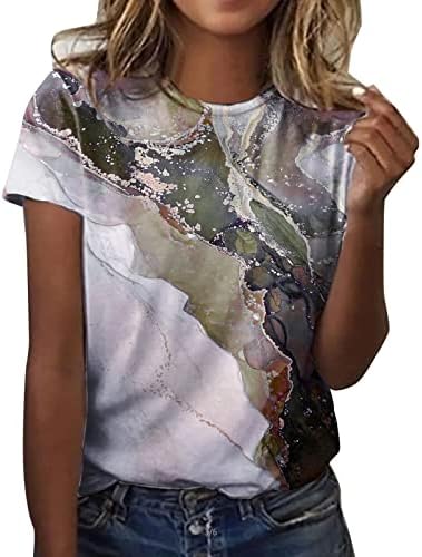 Bayan Günlük Yaz Su Renkli Baskı O Boyun Tankı Üstleri Kısa Kollu Egzersiz Gömlek Casual Gömlek Kadınlar için Rahat
