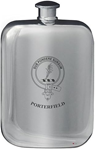 Porterfield Aile Crest Tasarım Cep Hip Flask 6 oz Yuvarlak Cilalı Kalay