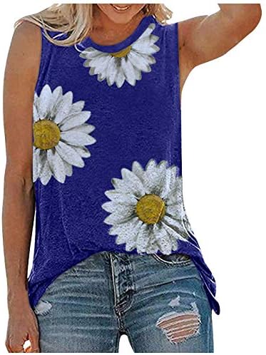 lczıwo Artı Boyutu Ayçiçeği Tankı Üstleri Kadınlar için Rahat Kolsuz Gömlek Yaz baskılı tişört Egzersiz Tee Gömlek