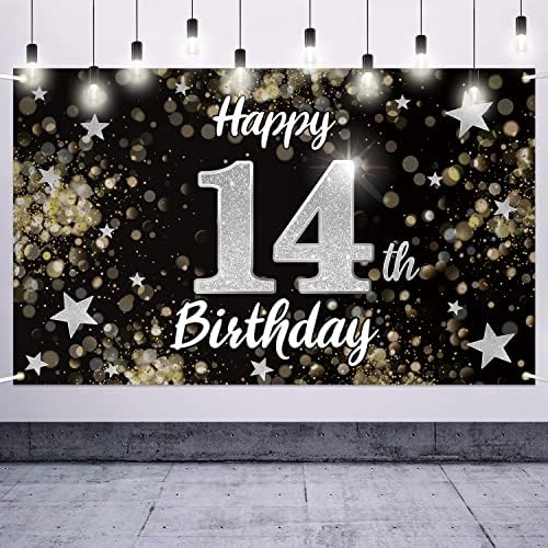 Nelbıırth Mutlu 15th Doğum Günü Siyah ve Gümüş Yıldız Büyük Afiş - Şerefe On Beş Yaşında Doğum Günü Ev Duvar Photoprop