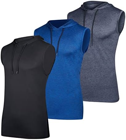 3'lü Paket: Erkek Kuru Kesim Aktif Kapüşonlu Kolsuz Bluz - İpli Egzersiz Kolsuz Kapüşonlu Üst (Büyük ve Uzun Boylarda