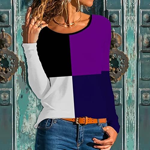 Artı Boyutu Kadınlar için Tops Plaj Geometrik Renk Blok Tunik Üst Scoop Boyun Uzun Kollu Gömlek Chinoiserie Çiçek