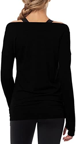 Muznıuer Uzun Kollu Egzersiz Gömlek-Off Omuz Uzun Kollu Yoga Spor Uzun T-Shirt Activewear Başparmak Deliği ile