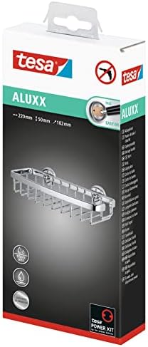 tesa Aluxx Matkapsız, Duvara Monte Küçük Banyo Duş Sepeti, Krom Kaplı Alüminyum Duş Rafı, Çıkarılabilir Yapıştırıcı.