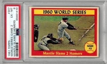 Mickey Mantle 1961 Topps Dünya Serisi Oyunu 2 / Slams 2 Homers Kartı 307-PSA Dereceli 6 ESKİ MT (New York Yankees)