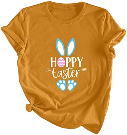 Kadınlar Mutlu Paskalya T Gömlek Bunny Tavşan Grafik Tee Komik Mektup Baskılı Kısa Kollu Shirt Üst