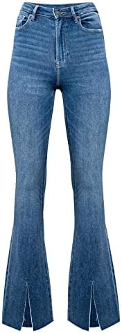 MIASHUI Artı Boyutu Kadın Pantolon Kadın Yüksek Bel Yıkanmış Düğme Pantolon Slim Fit Yarık Alevlendi Pantolon Jean