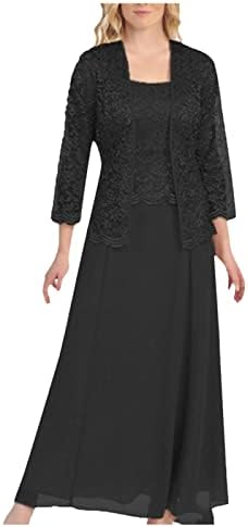 NOKMOPO Maxi Elbise Kadınlar için kadın Katı İki Parçalı Dantel Hırka Şifon Parti Düğün uzun elbise Salıncak Shift