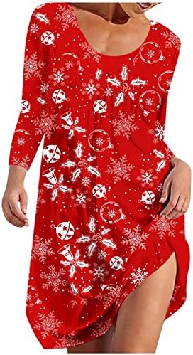 NOKMOPO Noel Elbise Kadınlar için Sonbahar ve Kış Yuvarlak Boyun Uzun Kollu Noel Baskı Uzun Kollu Diz Boyu Elbise
