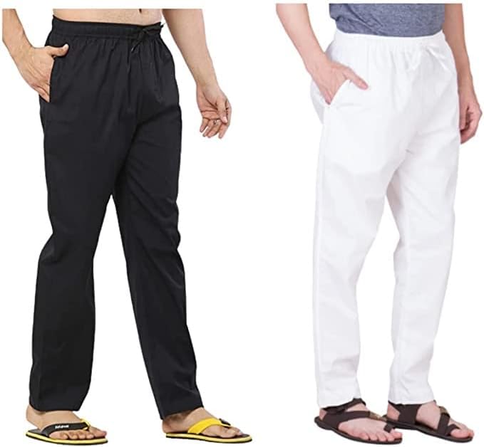 Fermuarlı Cepli Erkek Pijama Pantolonu 3 Farklı Boyutta Pamuklu Düz Beyaz Pantolon