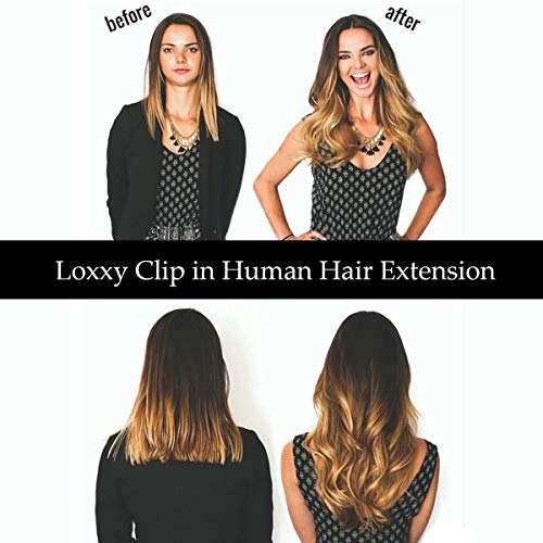 Loxxy klipsli postiş Remy insan saçı Dantel Çift Atkı Doğal ipeksi düz saç uzantıları Balayage Koyu Kahverengi 2