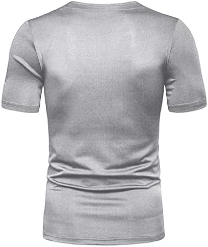 Erkek Kısa Kollu Henley T-Shirt Casual Yaz Slim Fit Temel Tasarlanmış Gömlek Adam Düz Renk Rahat Tunik