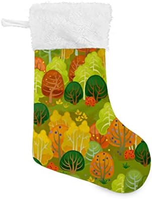 Noel Çorapları Sonbahar Orman Yaprakları Ağaç Deseni Beyaz Peluş Manşet Merserize Kadife Aile Tatili Kişiselleştirilmiş