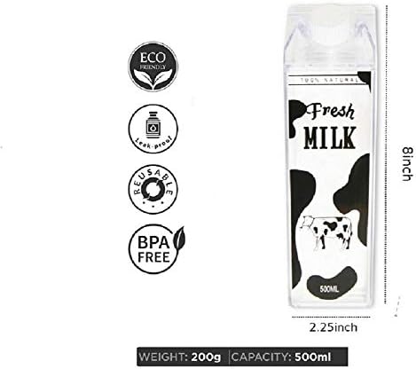 FveBzem Süt Karton Su Şişesi 17oz (500mL) Plastik Şeffaf Kare Süt Şişeleri BPA İçermez Sızdırmaz Su Şişesi Taşınabilir